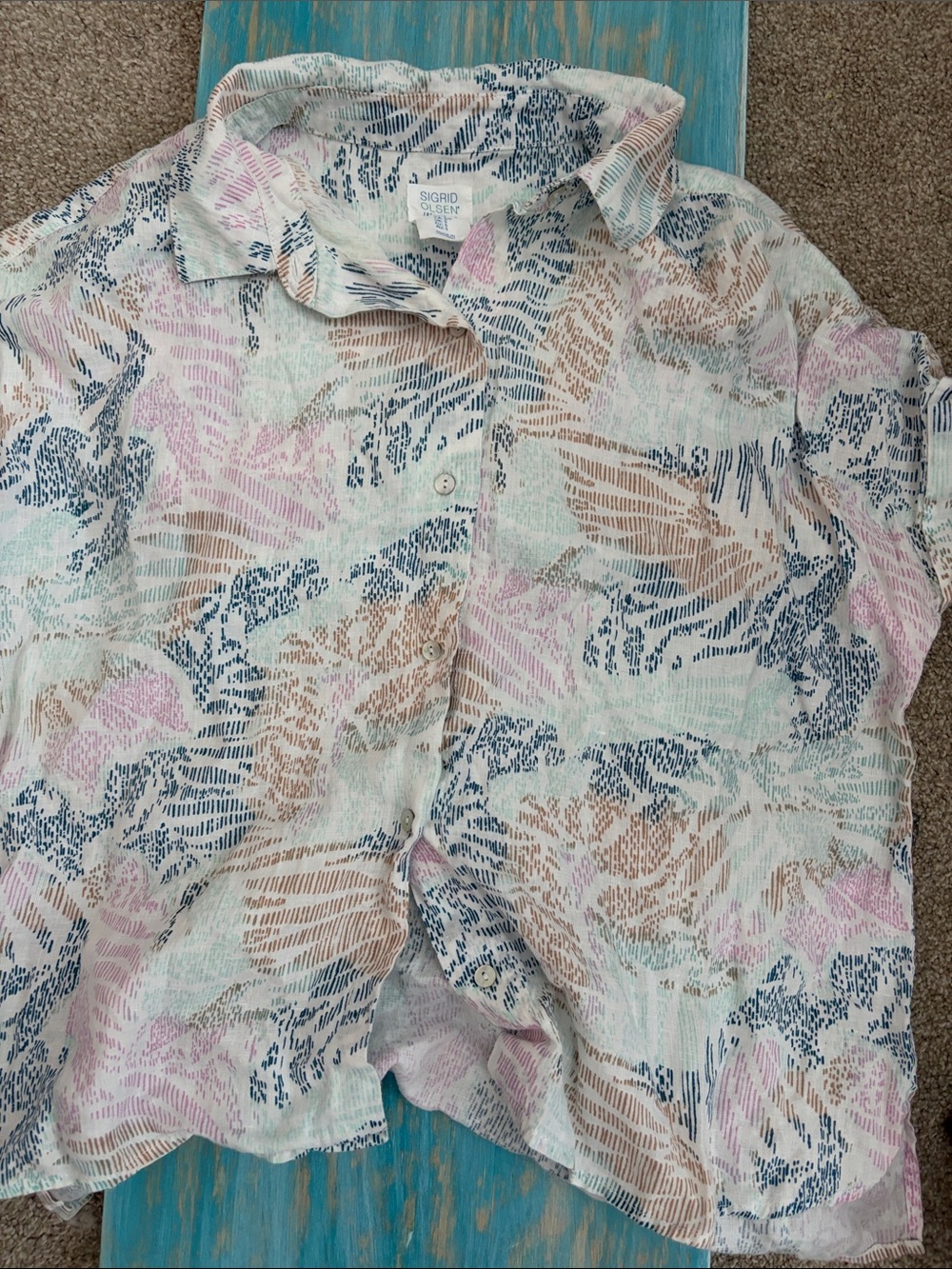 Sigrid Olsen 100% Linen Button Up Shirt Size Small Abstract Multicolor - Small